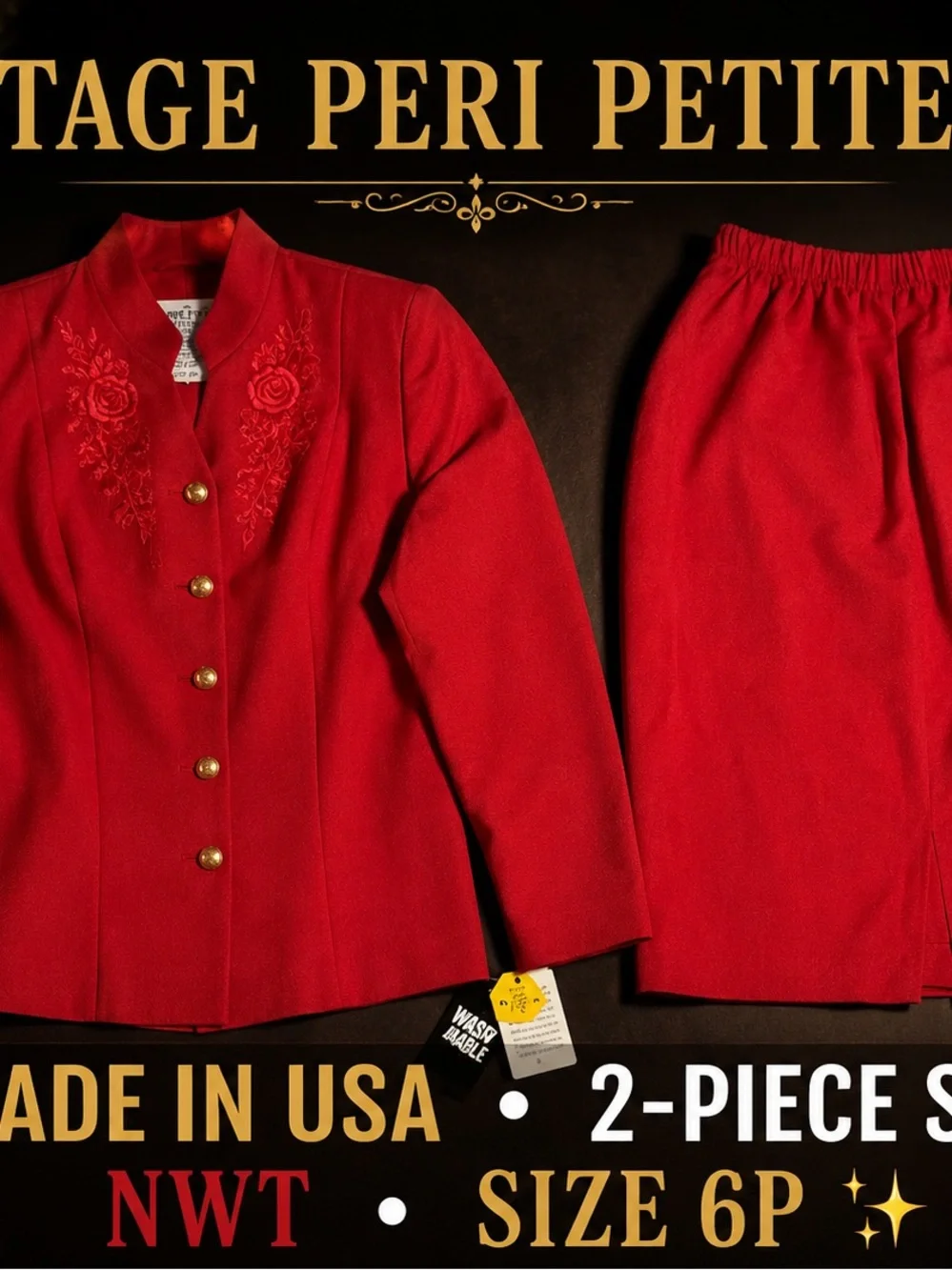 Vintage Red Two-Piece Skirt Set - Size 6P